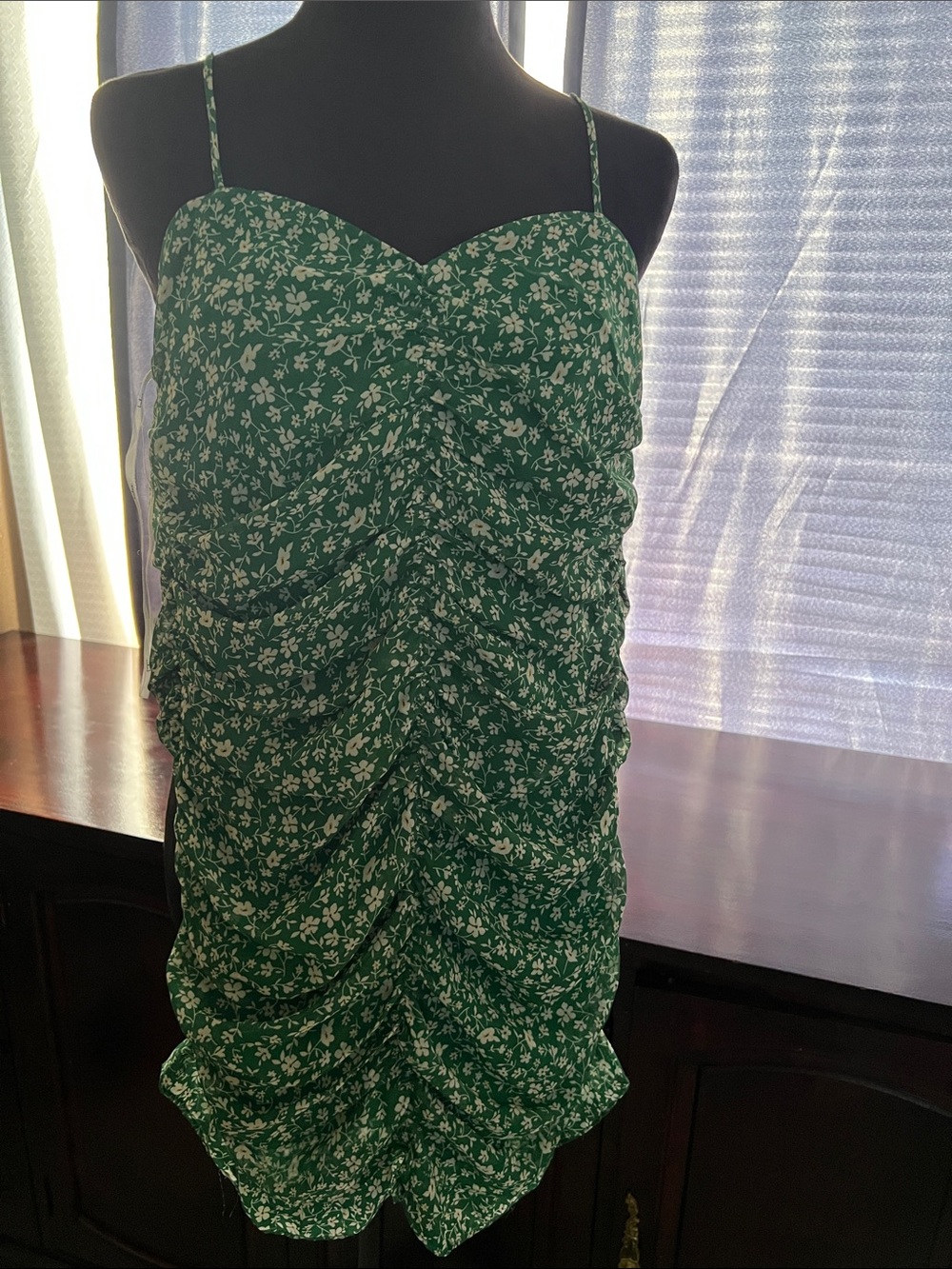 Lulu's Green Floral Ruched Mini Dress - Picture 3 of 3
